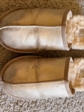 UGG Kids Metallic Gold Slip-On Shearling Slippers
